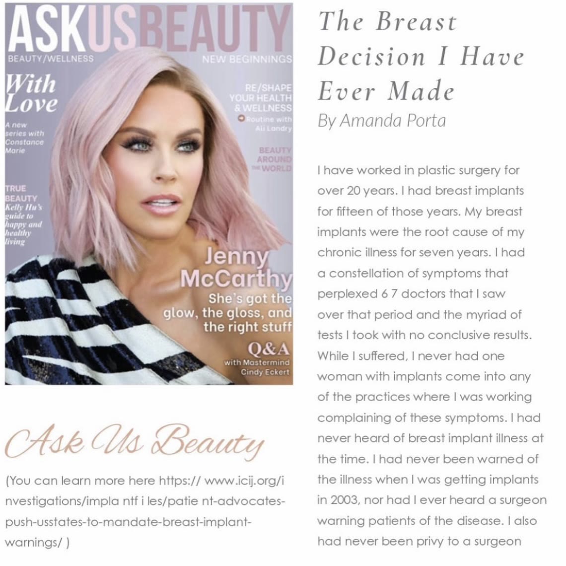 Ask Us Beauty magazine cover and article