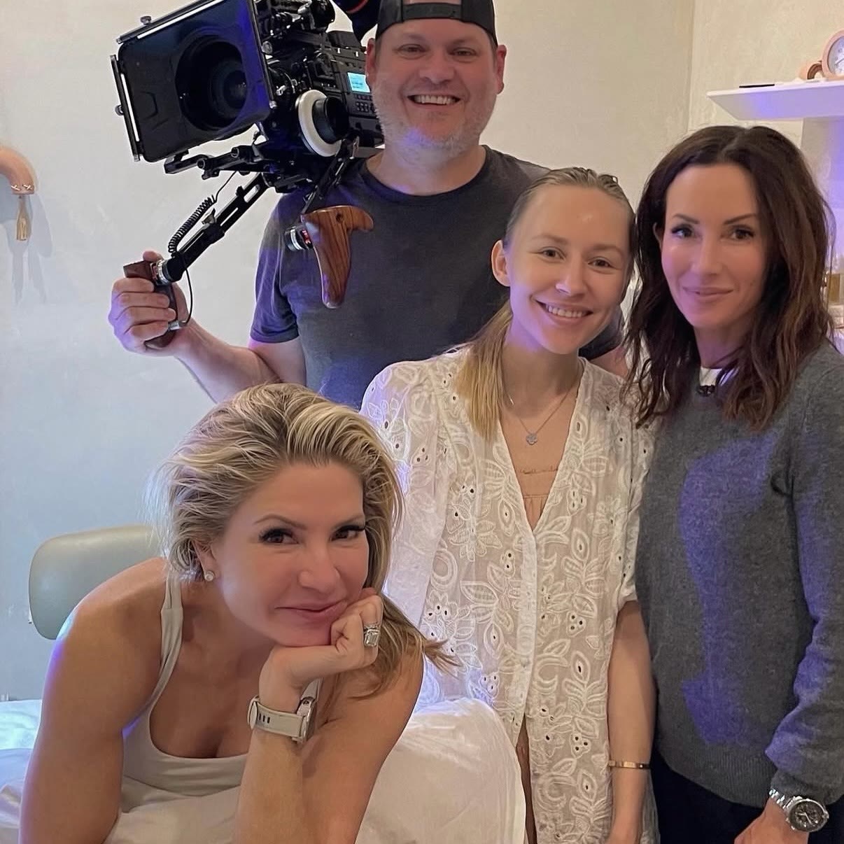 Amanda with the film crew on set